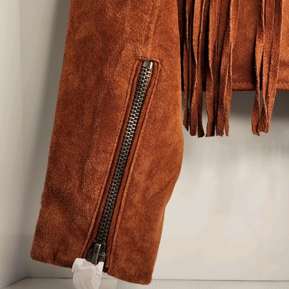 BLANK NYC Genuine Suede Fringed Moto Jacket - Rust - Picture 7 of 15